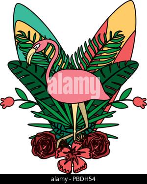 Beauté des couleurs tropicales plantes branches avec flamand Illustration de Vecteur