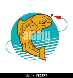 Canne à pêche et poissons emblème. Club de pêche pêcheurs signe. Vector illustration Illustration de Vecteur