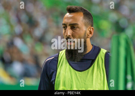 Le 28 juillet 2018. Lisbonne, Portugal. Avant de Marseille à partir de la Grèce Kostas Mitroglou (11) en action pendant le match Sporting CP v Olympique de Marseille © Alexandre de Sousa/Alamy Live News Banque D'Images