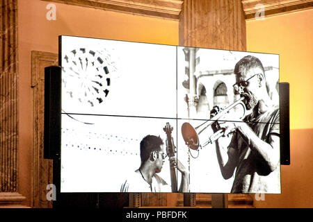 Rome, Italie. 27 juillet, 2018. Conférence de presse à la salle de la Spadolini Ministère du patrimoine culturel à Rome de 'Jazz4Italie 2018' avec le directeur artistique Paolo Fresu . Credit : Daniela Franceschelli/Pacific Press/Alamy Live News Banque D'Images