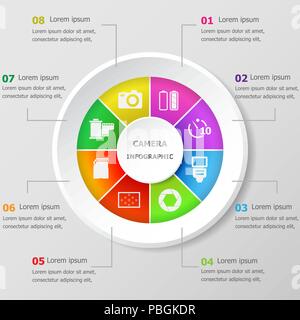 Modèle de conception infographique avec les icônes d'appareil photo, stock vector Illustration de Vecteur