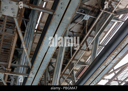 Métal rouillé d'une voie de chemin de fer pont. Vue de dessous Banque D'Images