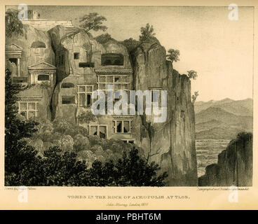 1755 tombes dans la roche de l'Acropole à Tlos - Fellows Charles - 1839 Banque D'Images