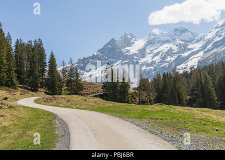 Panorama sur les Alpes sur un chemin de randonnée près de Kandersteg, Suisse Banque D'Images