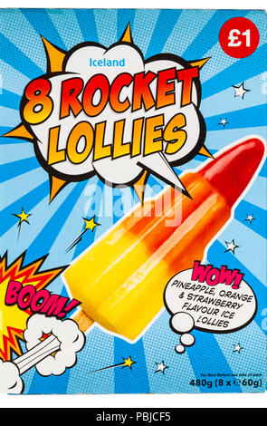 L'Islande 8 rocket lollies orange ananas & goût fraise sucettes glacées - précurseur de la fusée lolly, Zoom a été 3 saveurs différentes sur un bâton Banque D'Images