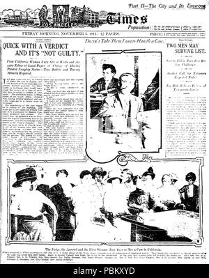 937 Los Angeles Times montrant la page Histoire et photos de première femme jury dans le comté de Los Angeles, novembre 1911 Banque D'Images