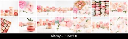 Bannière pour site web, collage de macarons - Cuisine française les cookies, Collage des différents macarons doux. Banque D'Images