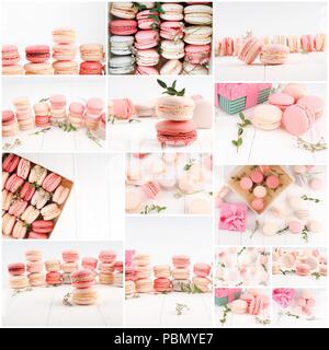 Collage de macarons - Cuisine française les cookies, Collage des différents macarons doux. Banque D'Images