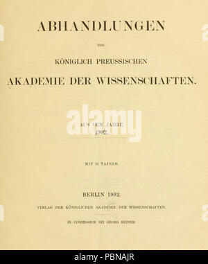 Abhandlungen der Akademie der Wissenschaften 1902 Königlich-Preussischen Titel. Banque D'Images