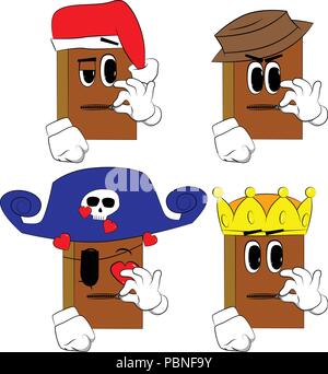 Books zipping sa bouche. Bande dessinée collection costume avec Visages. Vecteur d'expressions définies. Illustration de Vecteur