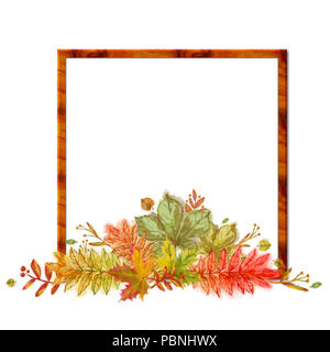 Arrangement de feuilles d'automne Modèle Cadre Carré isolé sur fond blanc. Création de contenu pour l'impression d'automne aquarelle, cartes, etc. L'annonce Banque D'Images