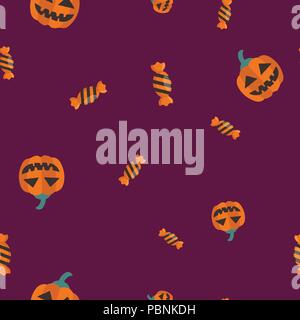 Motif Halloween potiron sucré sans couture. Vector illustration. Fond violet. Tous les Saints Eve. Illustration de Vecteur