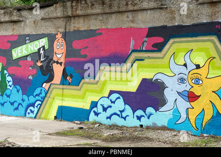 DETROIT, MICHIGAN, UNITED STATES - 22 MAI 2018 : bâtiment abandonné de graffitis au centre-ville d'Detorit Banque D'Images