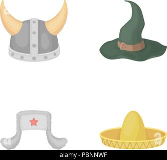 Sombrero, hat et auriculaire, les volets de la casque viking.Chapeaux collection set icônes de style cartoon vector illustration stock symbol . Illustration de Vecteur