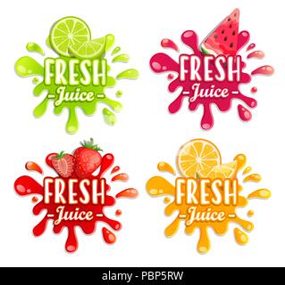 Ensemble de différents fruits splashes. Sweet drops et taches. Éléments pour l'impression, parfait, modèle de conception. Vector illustration. Illustration de Vecteur