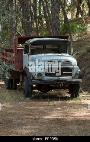 Old vintage camion dans le bois sur l'île de Rhodes (Grèce) Banque D'Images