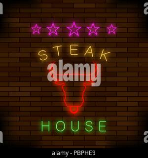 Steak House Neon Sign colorés Illustration de Vecteur