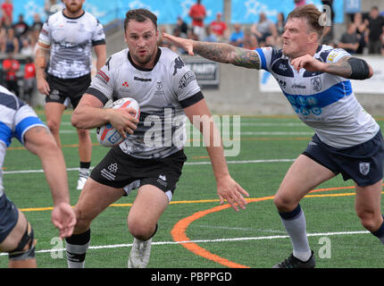 Lamport Stadium à Toronto, Ontario, Canada, le 28 juillet 2018. Sam Hopkins de Toronto Wolfpack sur l'attaque contre Featherstone Rovers lors de Toronto Wolfpack v Featherstone Rovers dans le championnat de Betfred. Credit : Touchlinepics/Alamy Live News Banque D'Images