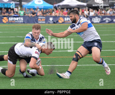 Lamport Stadium à Toronto, Ontario, Canada, le 28 juillet 2018. Quinn Ngawat de Toronto Wolfpack sur l'attaque contre Featherstone Rovers lors de Toronto Wolfpack v Featherstone Rovers dans le championnat de Betfred. Credit : Touchlinepics/Alamy Live News Banque D'Images