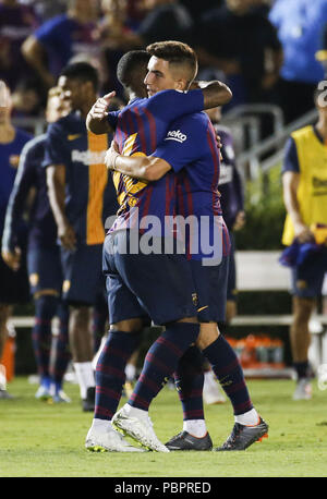 Los Angeles, Californie, USA. 28 juillet, 2018. Malcom du FC Barcelone (26) célèbre avec son coéquipier après avoir battu Tottenham Hotspur pendant le match de Coupe des Champions International le 28 juillet 2018 à Pasadena, en Californie. Barcelone a gagné 5-3 en tirs de barrage après le match était à égalité 2-2 dans le règlement. Ringo : crédit Chiu/ZUMA/Alamy Fil Live News Banque D'Images