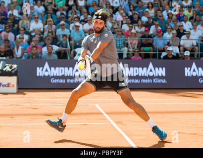 Hambourg, Allemagne, 29 juillet 2018. Tennis ATP Tour German Open, des célibataires, des hommes, dans la finale Tennis Stadium à Rothenbaum : Basilashvili (Géorgie) - Mayer (Argentine). Nikoloz Basilashvili pendant le jeu. Photo : Daniel Bockwoldt/dpa dpa : Crédit photo alliance/Alamy Live News Banque D'Images