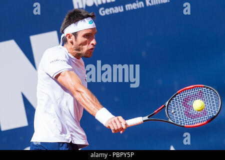 Hambourg, Allemagne, 29 juillet 2018, l'Allemagne, Hambourg, Tennis ATP Tour German Open, des célibataires, des hommes, dans la finale Tennis Stadium à Rothenbaum : Basilashvili (Géorgie) - Mayer (Argentine). Leonardo Mayer au cours de la partie. Photo : Daniel Bockwoldt/dpa dpa : Crédit photo alliance/Alamy Live News Banque D'Images