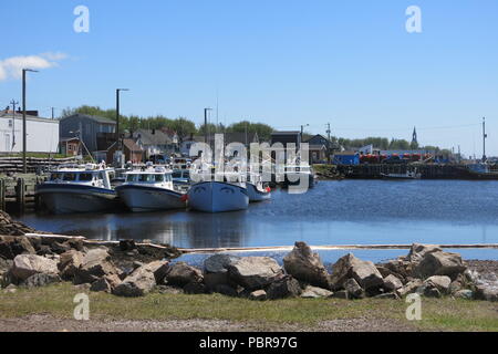 Vue sur les bateaux de pêche dans le havre de Chéticamp, un joli village de pêcheurs sur la Piste Cabot, rive ouest de l'île du Cap-Breton, Nouvelle-Écosse Banque D'Images