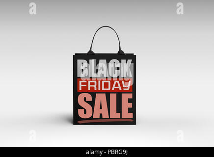 Le Black Friday Shopping Concept : Sac shopping noir sur fond gris clair Banque D'Images