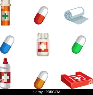 Jeu de survie Articles jeu cartoon - médicaments Illustration de Vecteur