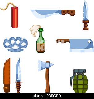 Jeu de survie Articles jeu cartoon - armes et bombes piercing Illustration de Vecteur