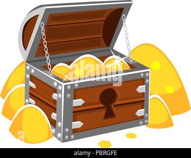 Cartoon vector coffre en bois avec des pièces d'or, trésor Illustration de Vecteur