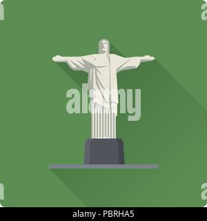 Modèle plat long shadow vector illustration de statue du Christ Rédempteur sur la montagne du Corcovado, Rio de Janeiro, Brésil Illustration de Vecteur