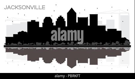 Jacksonville Florida City skyline silhouette noir et blanc avec des reflets. Vector illustration. Concept simple pour le tourisme présentation Illustration de Vecteur