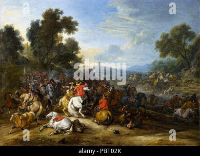 Adam Frans van der Meulen - engagement de cavalerie. Banque D'Images