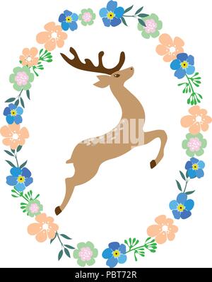 Vector illustration d'un chevreuil dans floral frame Illustration de Vecteur