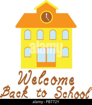 Vector illustration d'un retour à l'école bienvenue historique, bâtiment de l'école modèle plat. Illustration de Vecteur