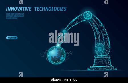 Bras du robot manipulateur poly faible. Construire l'écologie de la terre en forme de triangle de l'assemblée. Points connectés polygonale 3D render artificielle robotique machines Innovation, technologie part vector illustration Illustration de Vecteur