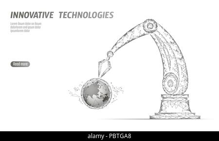 Bras du robot manipulateur poly faible. Construire l'écologie de la terre en forme de triangle de l'assemblée. Points connectés polygonale 3D render artificielle robotique machines Innovation, technologie part vector illustration Illustration de Vecteur