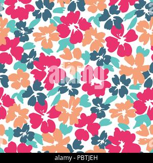 Grande échelle graphique audacieux vecteur floral seamless pattern. Surdimensionné simpliste à la main fleurs colorées sur fond blanc. Fleurs stylisées Illustration de Vecteur