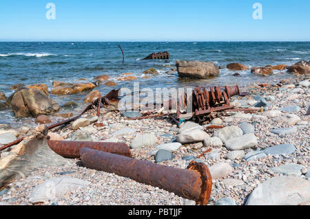 Vestiges de l'épave du SS Ethie près de Martin's Point sur la péninsule nord de Terre-Neuve. Banque D'Images