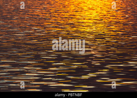 Beau coucher du soleil la lumière réfléchie sur un océan calme près de Isla San Marcos, Baja California Sur, au Mexique. Banque D'Images