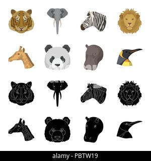 Panda, girafes, hippopotames, Penguin, animaux réalistes définir des icônes dans la collection black,cartoon style symbole vecteur illustration de stock . Illustration de Vecteur