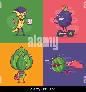 Caractères des fruits et légumes Illustration de Vecteur