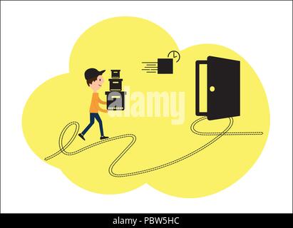 Vector illustration, d'une télévision style. Boutiques en ligne, la livraison à la porte. Caractère d'employés de divers processus de livraison, conception de dessins animés Illustration de Vecteur