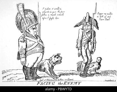 GEORGE Cruikshank (1792 à 1878) English caricaturiste. Un dessin animé comparant soldats anglais et français Banque D'Images