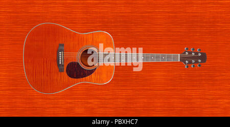 Instrument de musique - Flamme Orange western maple maple wood tiger acoustique de la guitare sur un fond de flammes. Banque D'Images