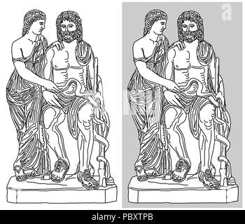 Statue en marbre de Aesclepius, dieu grec de la médecine, et Hygia, la déesse grecque de la santé, situé au Musée du Vatican à Rome, Italie (un roman Banque D'Images