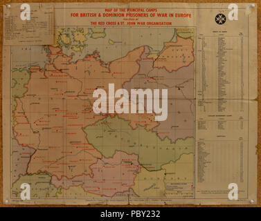 La carte des principaux camps de dominion britannique et prisonniers de guerre en Europe, juin 1944 Banque D'Images