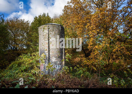 Canal de brique pour l'arbre de ventilation tunnel Barnton Barnton forestiers envahis dans Cheshire, Angleterre, Royaume-Uni. Banque D'Images