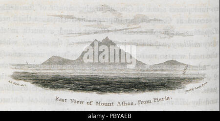 176 East Vue du Mont Athos, de Piérie - Edward Clarke Daniel - 1816 Banque D'Images